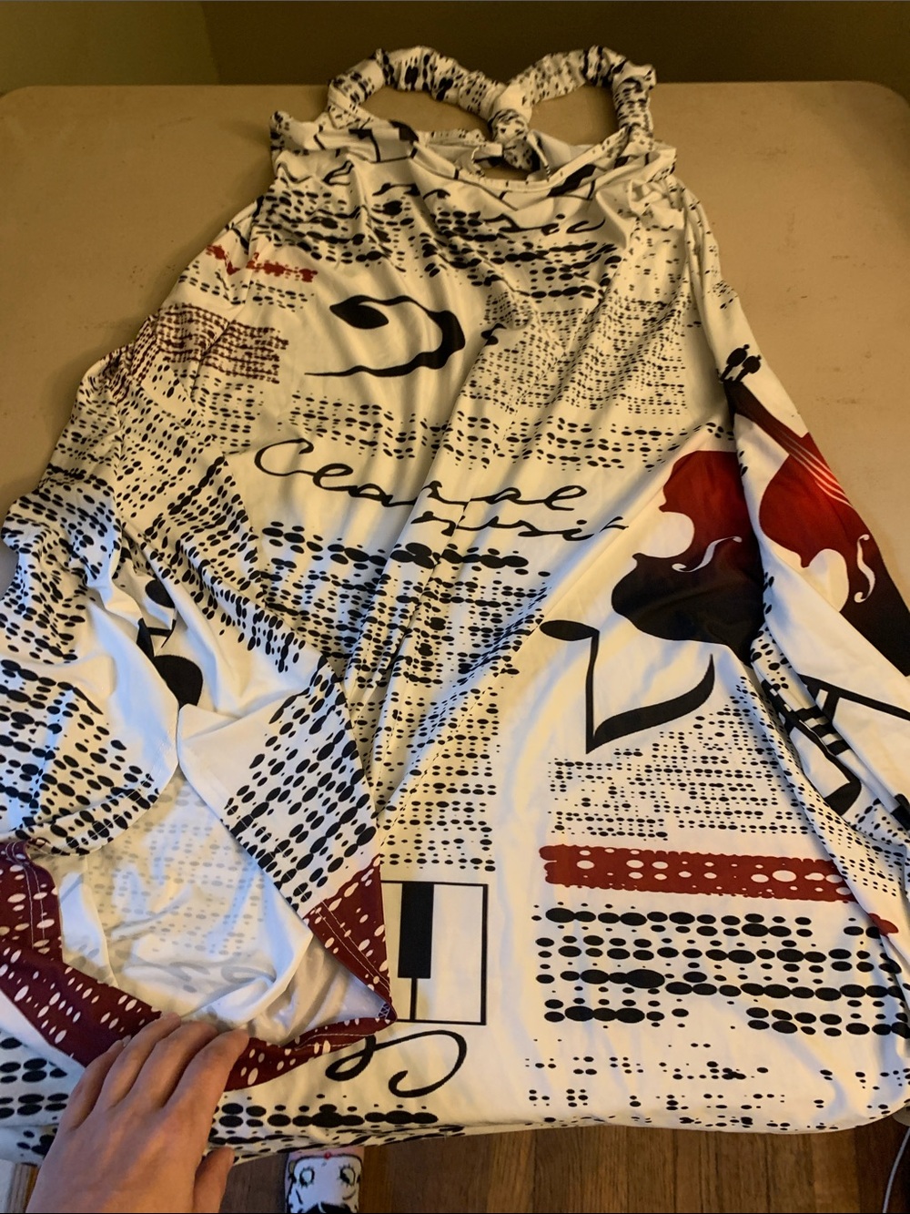 Violin Printed Sleeveless jumpsuit in White, Black & Burgundy